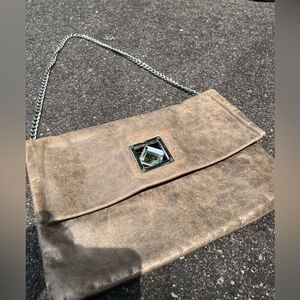 MICHAEL KORS METALLIC FOLD OVER CLUTCH HANDBAG WITH CHAIN STRAP